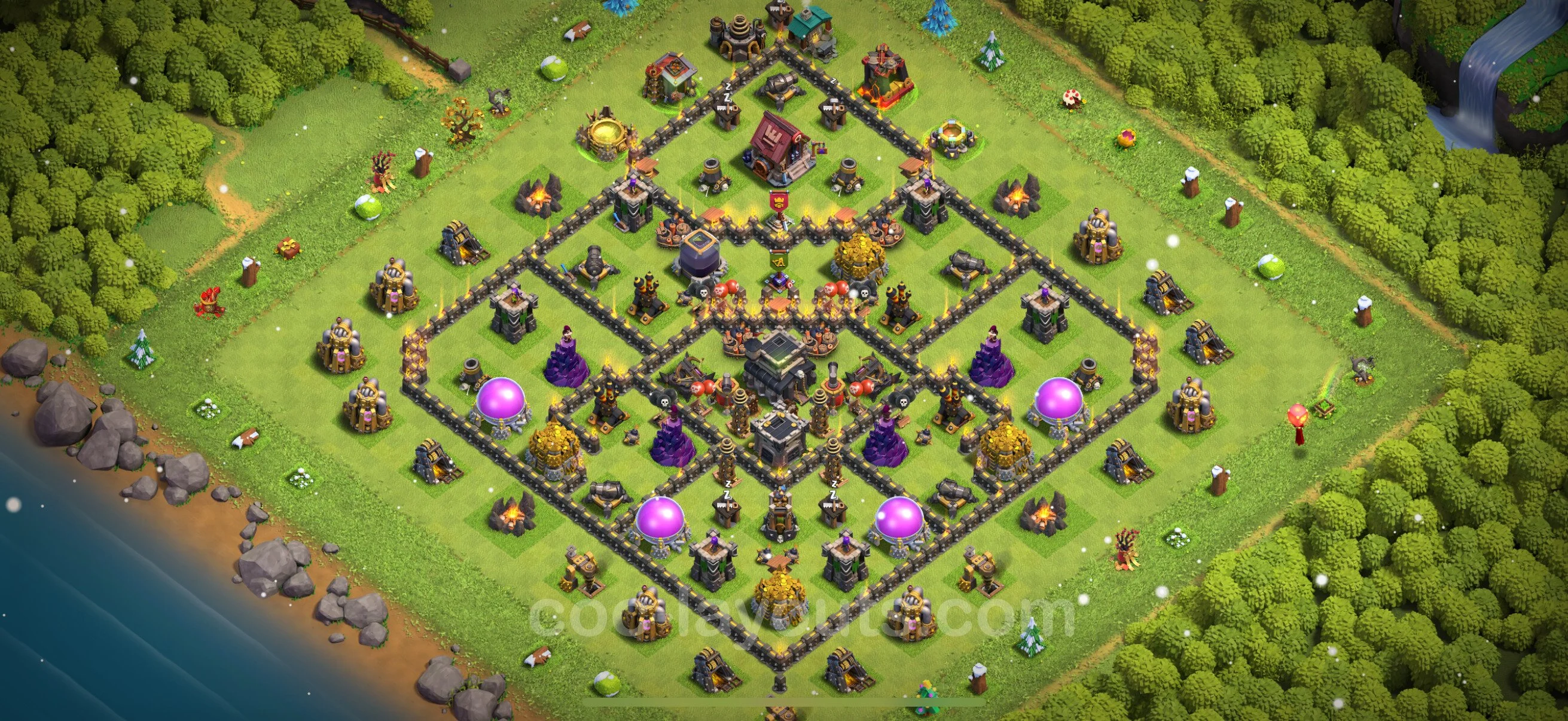Anti 2 Stars Base TH9 with Link, Hybrid - best plan / layout / design - Clash of Clans - (#229) — Défense TH9