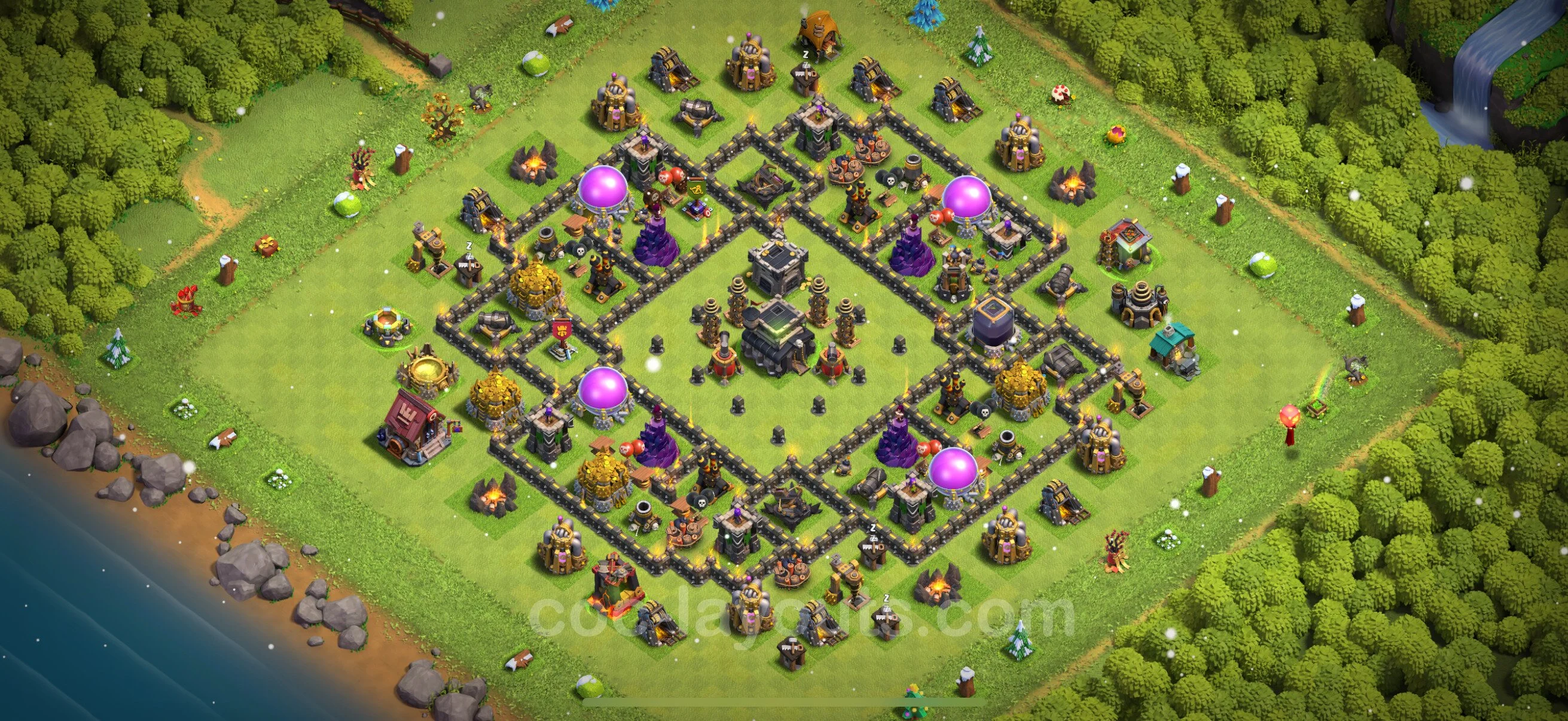 Anti 2 Stars Base TH9 with Link, Hybrid - best plan / layout / design - Clash of Clans - (#230) — Defense TH9