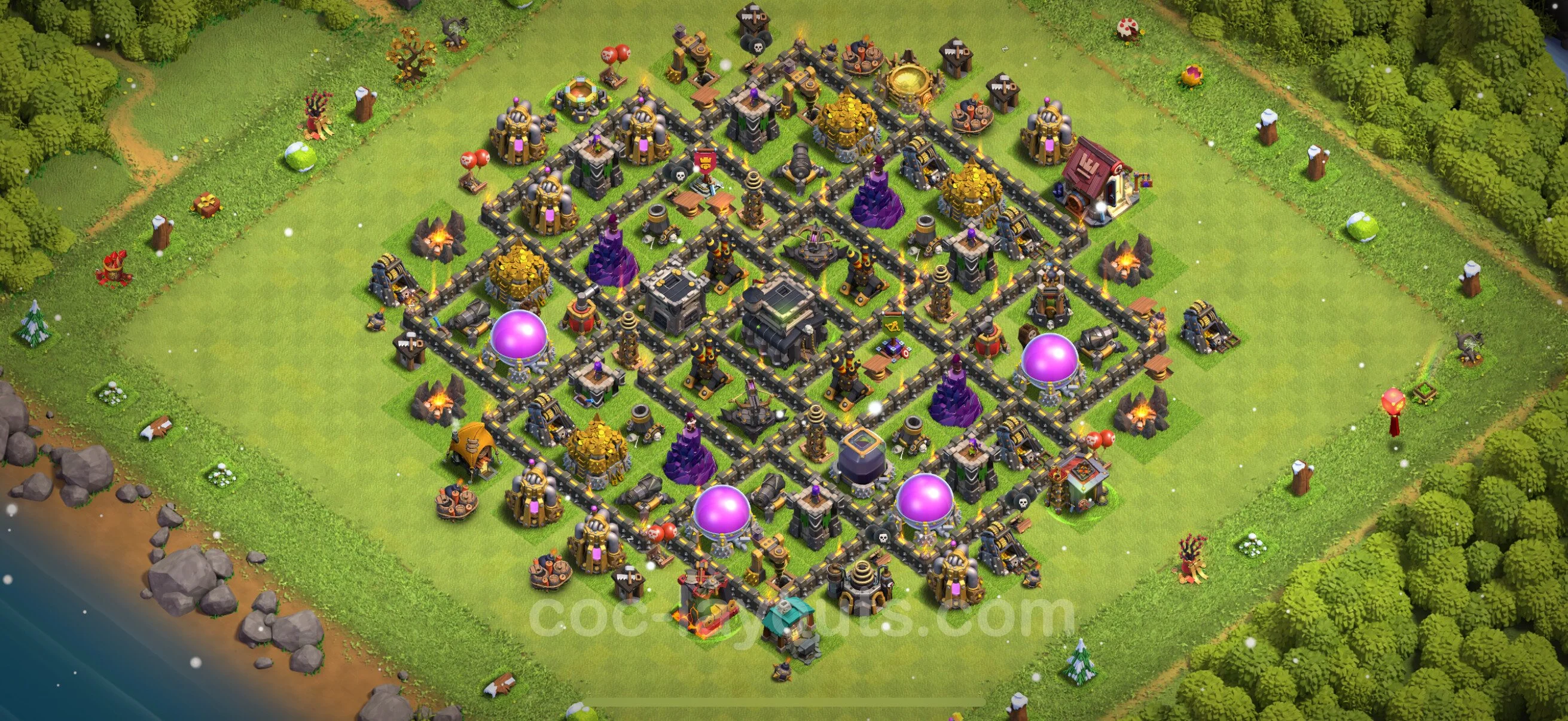 Anti 2 Stars Base TH9 with Link, Hybrid - best plan / layout / design - Clash of Clans - (#236) — Защита TH9