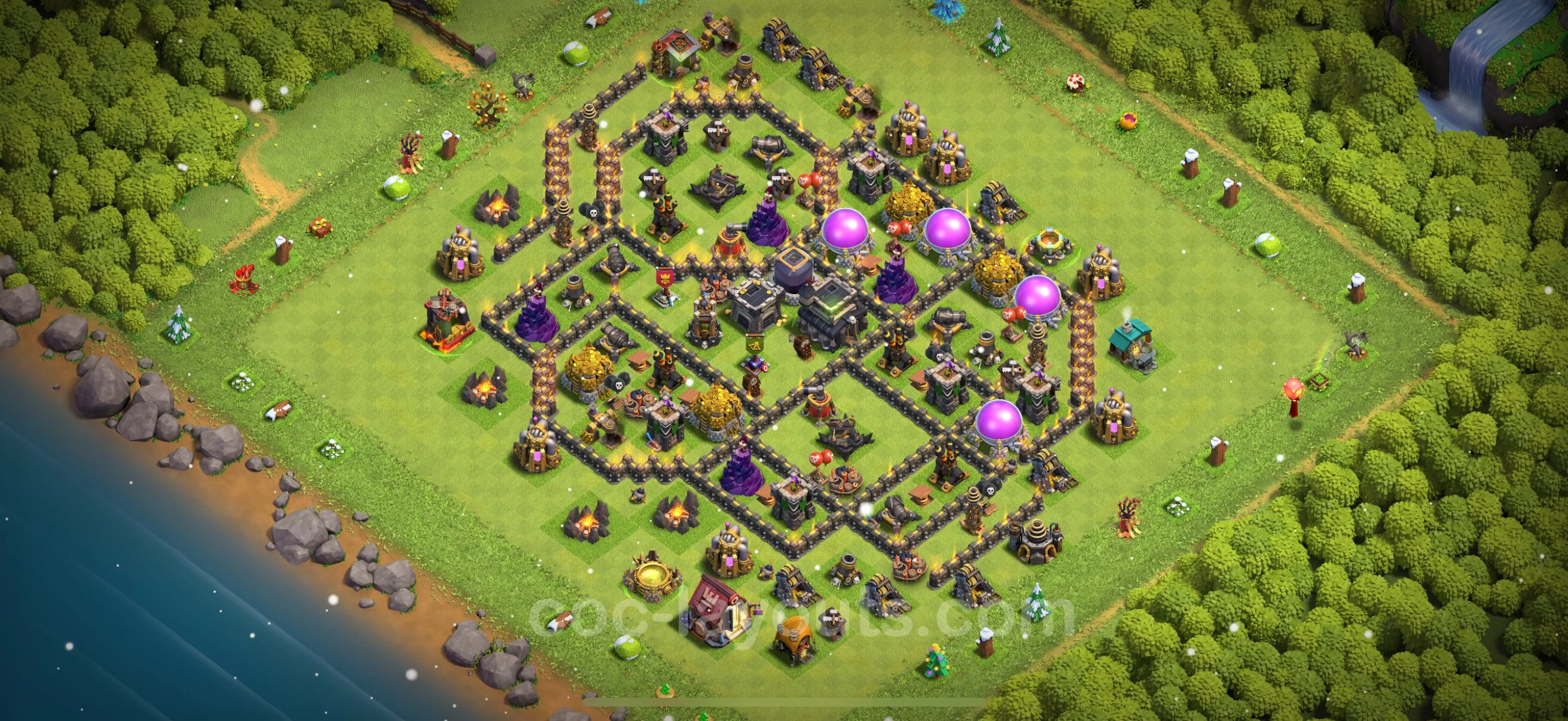 Anti 3 Stars Base TH9 with Link, Hybrid - best plan / layout / design - Clash of Clans - (#237) — Defense TH9