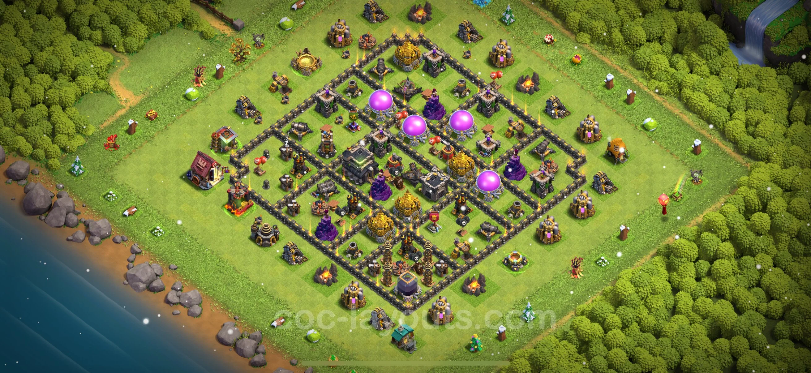 Top Base TH9 with Link, Hybrid - Anti Everything Defence Plan - Clash of Clans - (#238) — Défense TH9