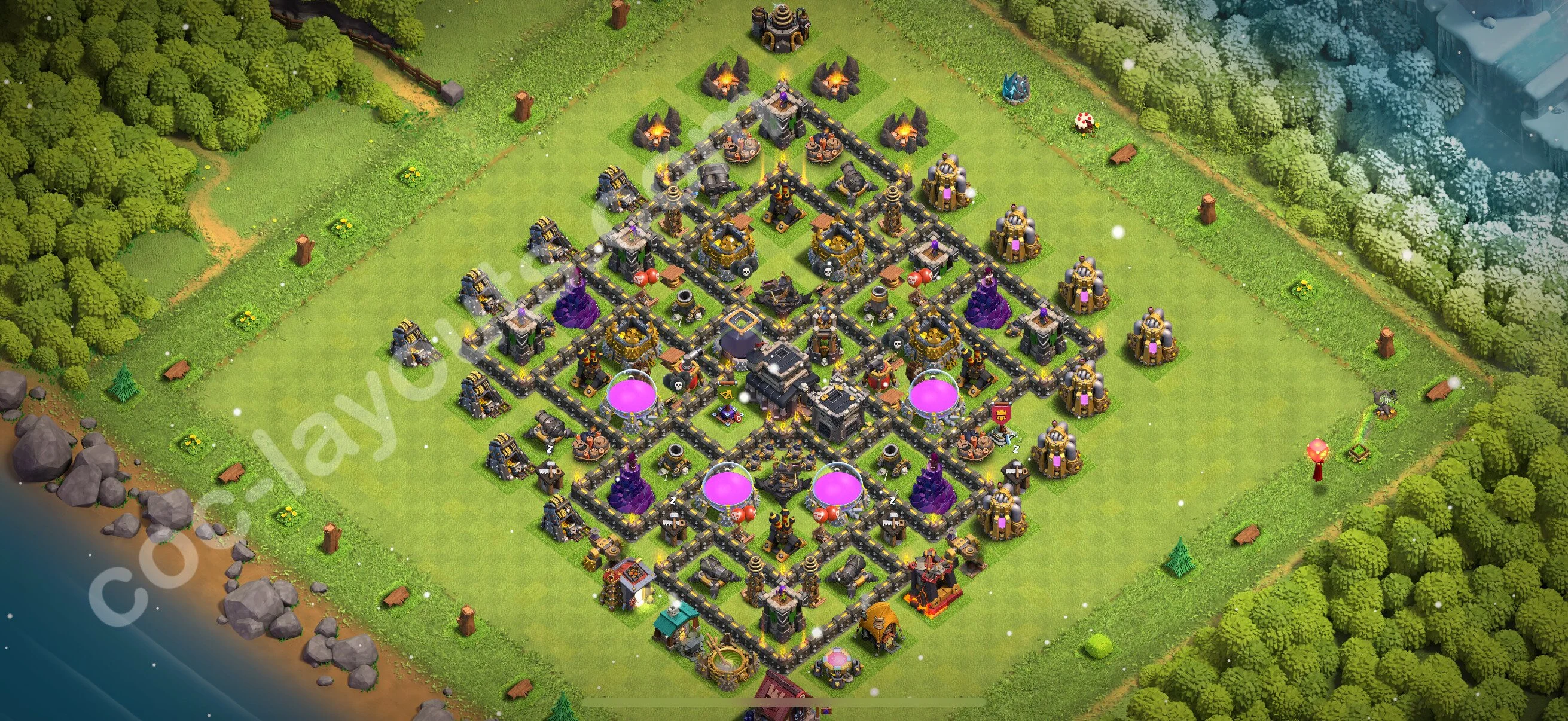 Anti 2 Stars Base TH9 with Link, Hybrid - best plan / layout / design - Clash of Clans 2026 - (#239) — 防御 TH9