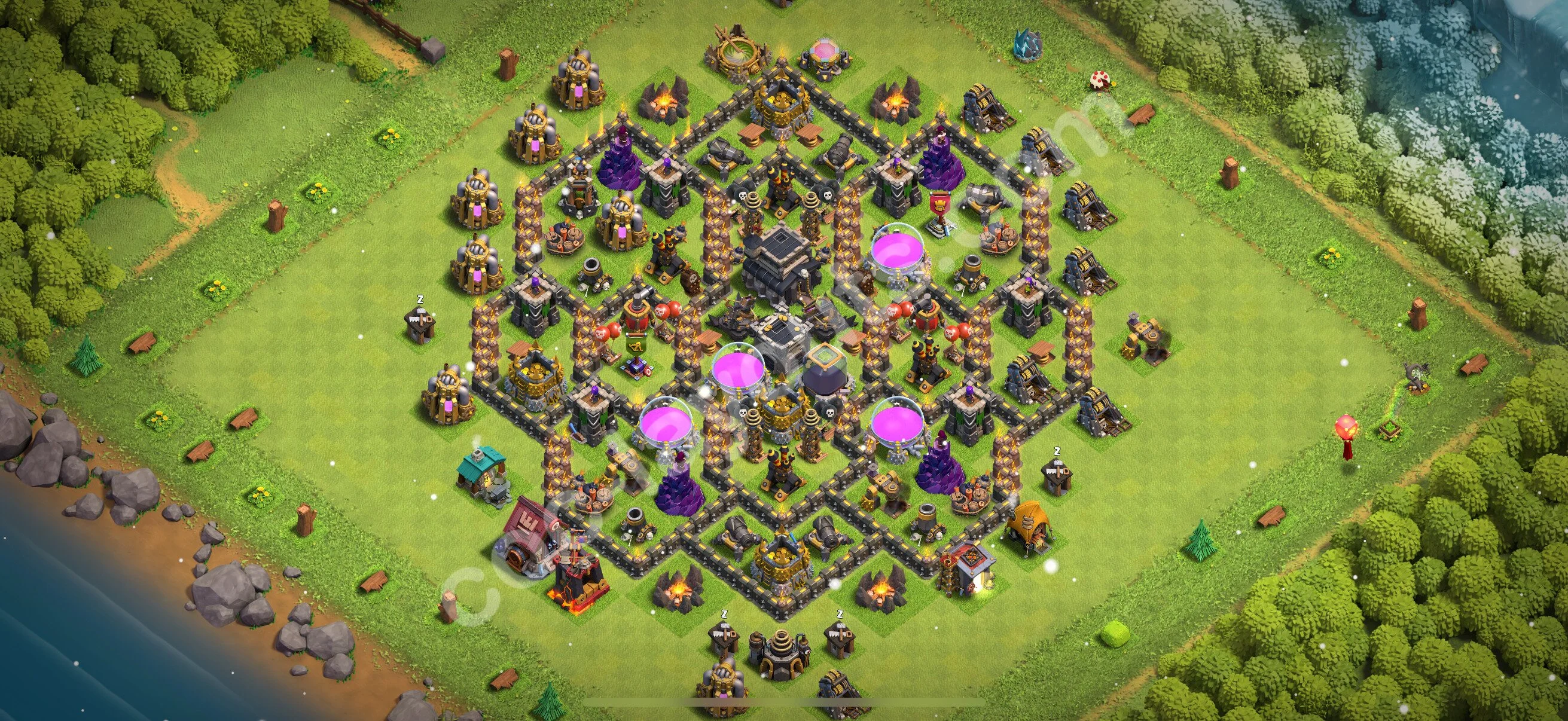 Anti 2 Stars Base TH9 with Link, Hybrid - best plan / layout / design - Clash of Clans 2026 - (#243) — Защита TH9