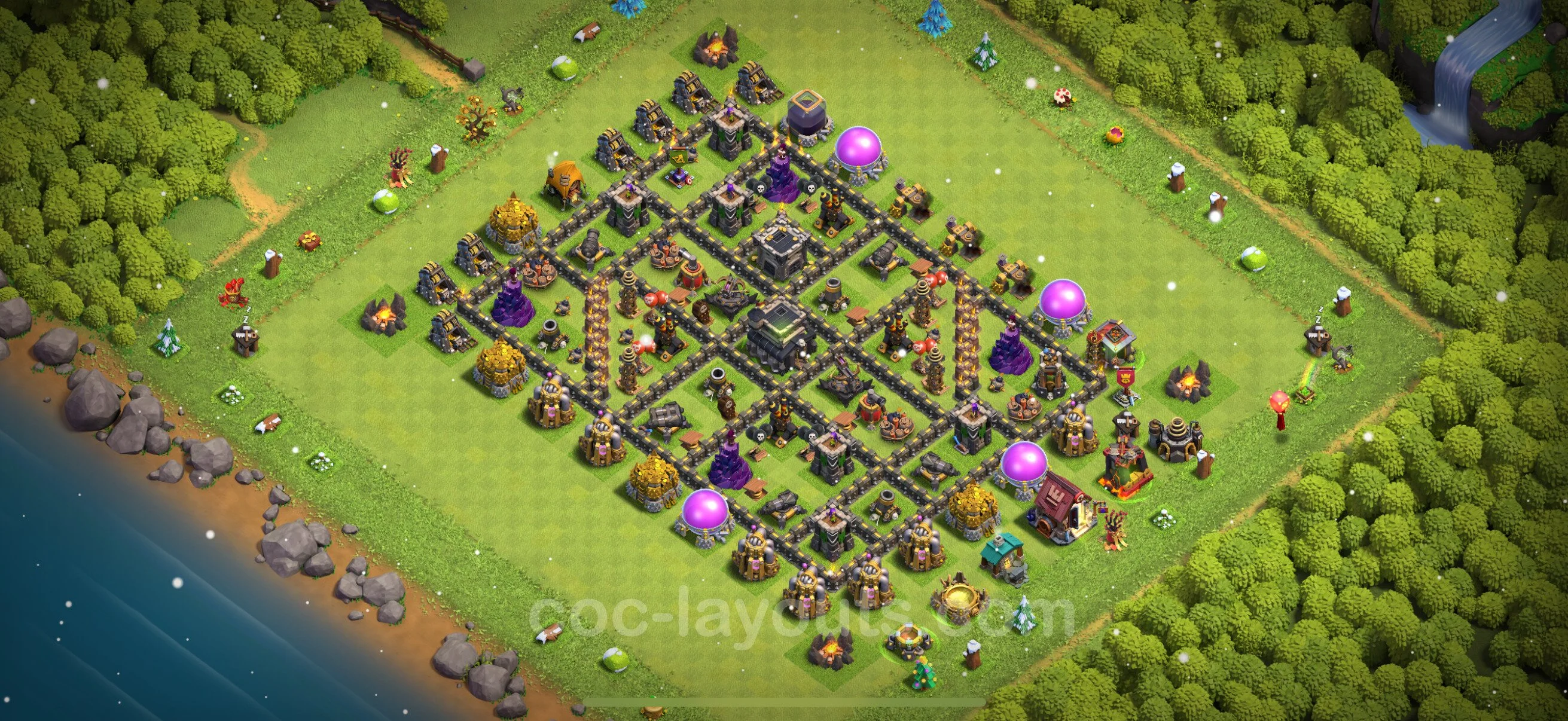 Defense (Trophy) Base TH9 with Link - plan / layout / design - Clash of Clans - (#249) — Obrona TH9