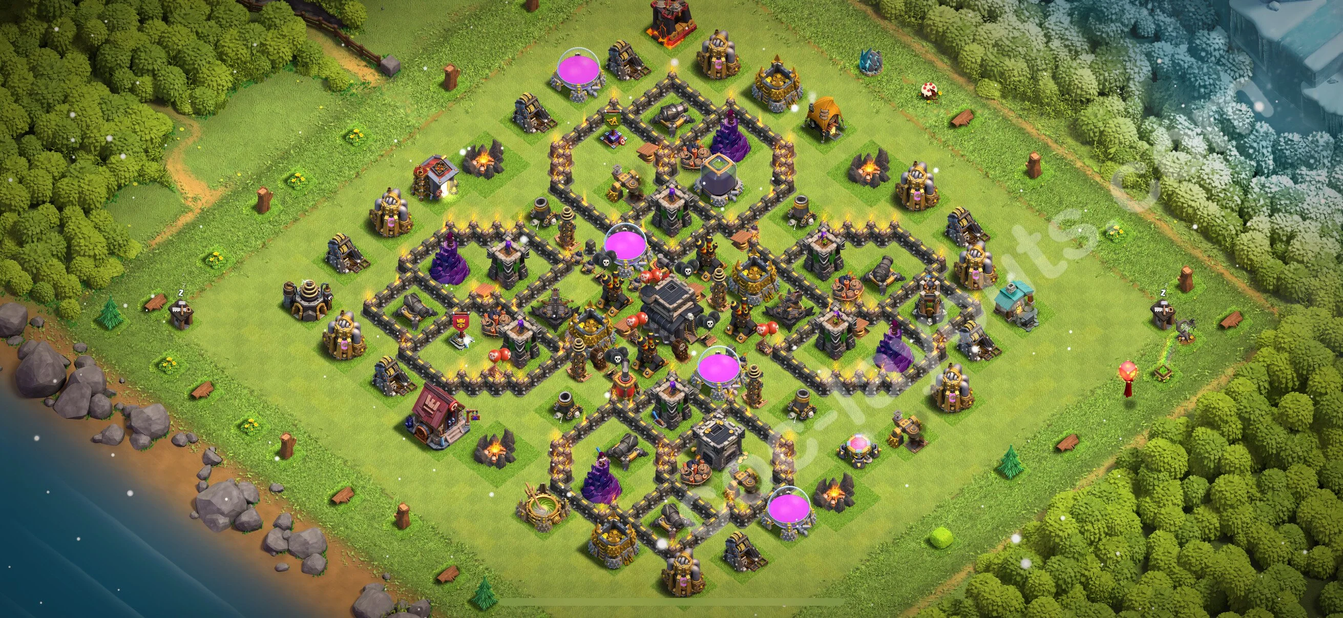 Defense (Trophy) Base TH9 with Link - plan / layout / design - Clash of Clans 2026 - (#254) — Verdediging TH9