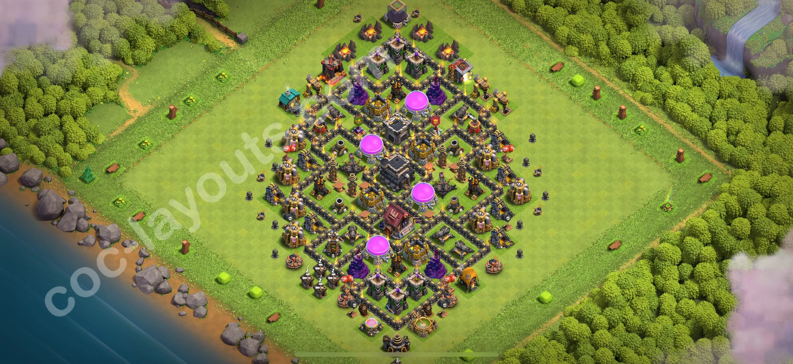Defense (Trophy) Base TH9 with Link - plan / layout / design - Clash of Clans 2026 - (#256) — 防衛 TH9
