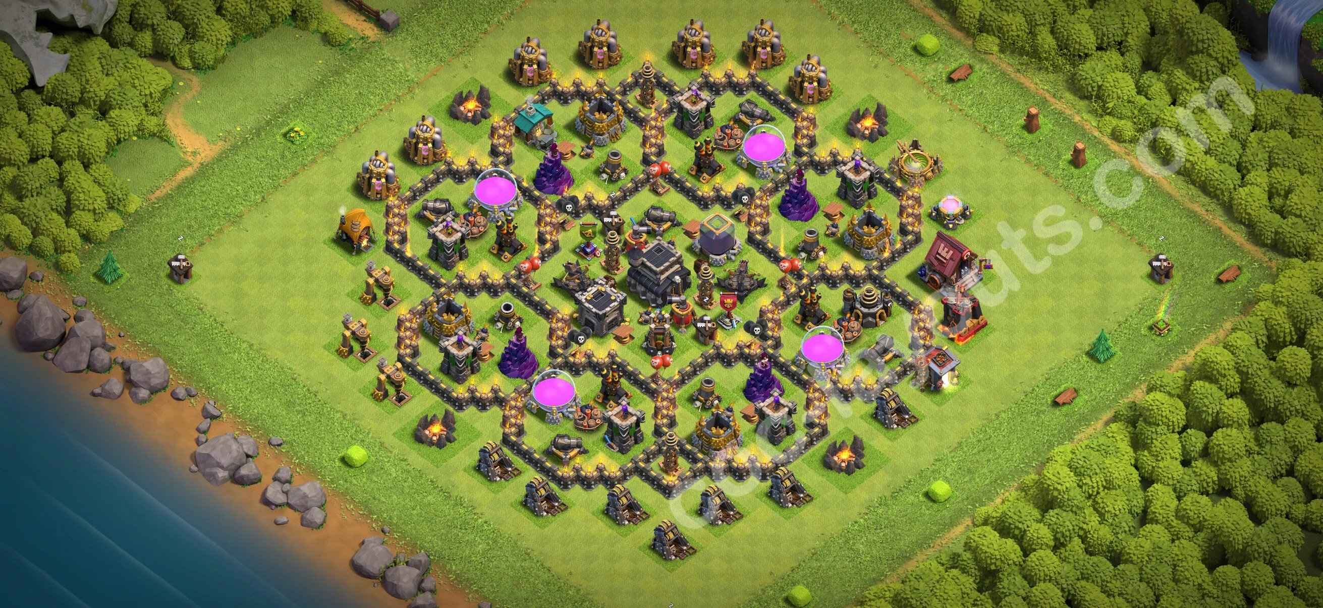 Anti 2 Stars Base TH9 with Link - best plan / layout / design - Clash of Clans 2026 - (#257) — Obrona TH9