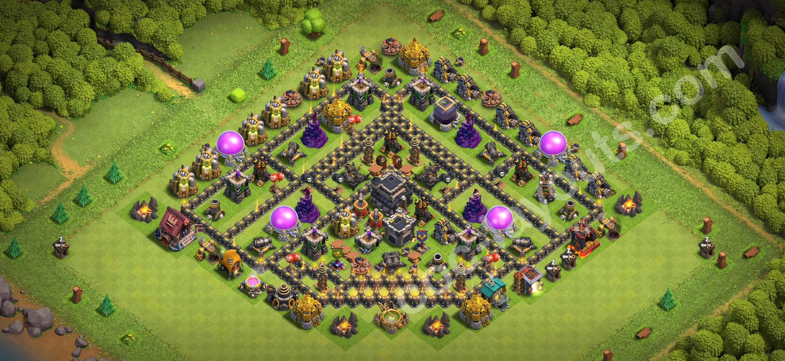 Base TH9 with Link Max Levels - defence plan / layout / design - Clash of Clans 2026 - (#261) — Защита TH9