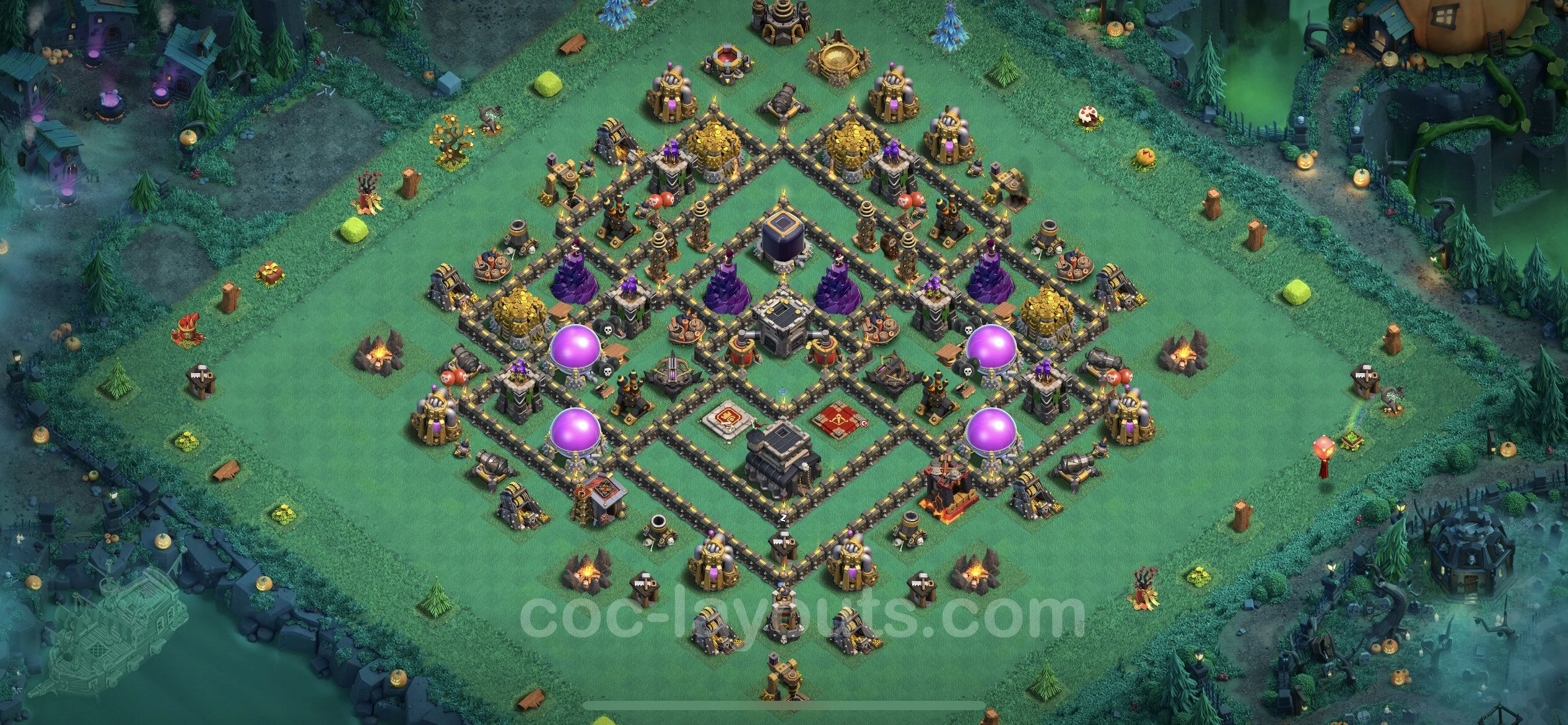 Defense (Trophy) Base TH9 with Link, Hybrid - plan / layout / design - Clash of Clans - (#85) — Verteidigung TH9