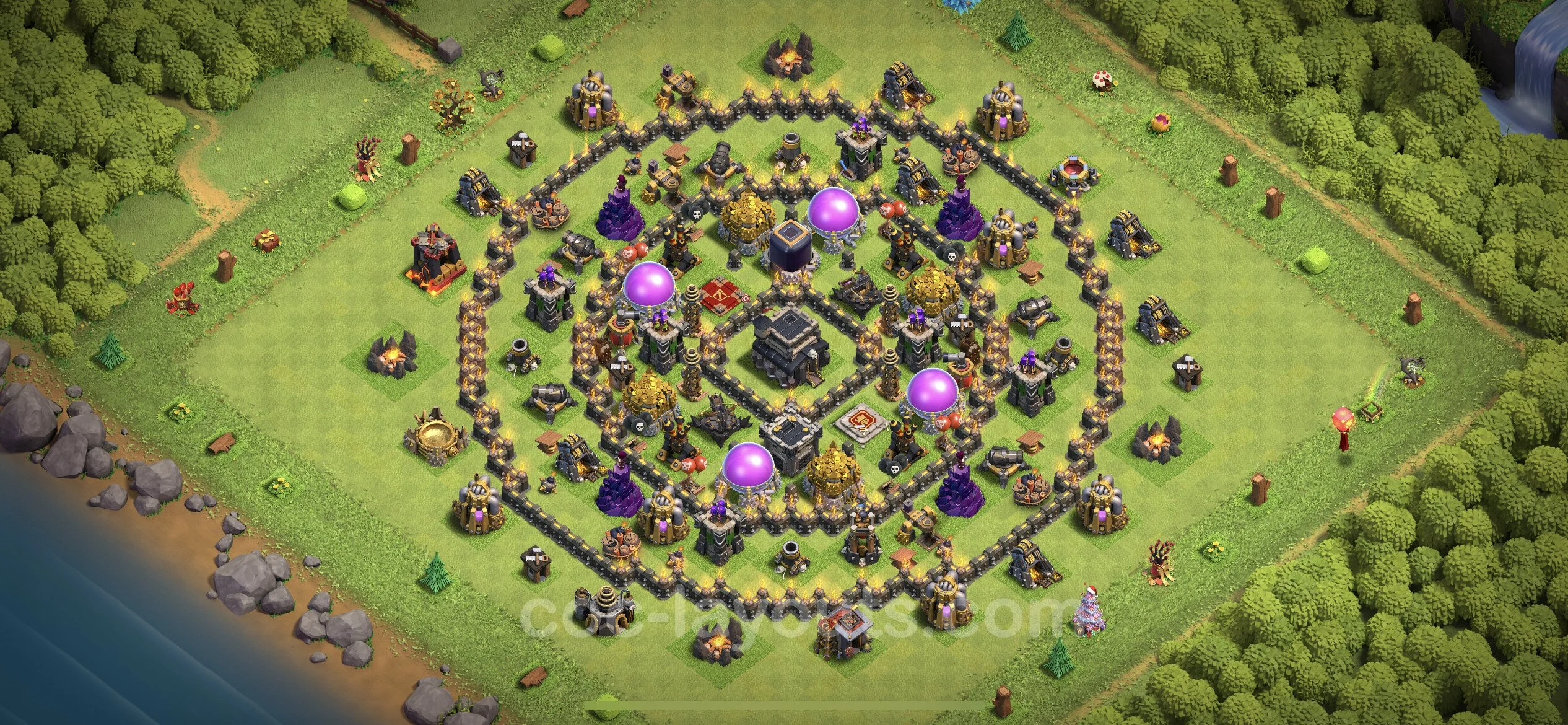Farming Base TH9 Max Levels with Link, Anti Air / Dragon, Hybrid - plan / layout / design - Clash of Clans - (#193) — Farm TH9