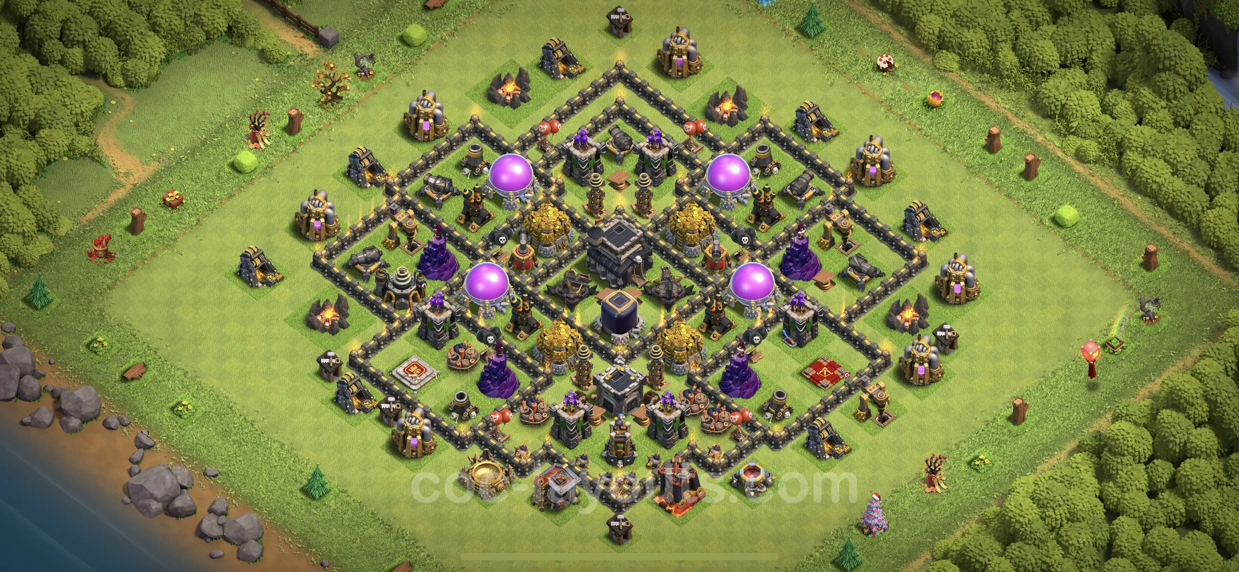 Farming Base TH9 with Link, Anti Air / Dragon, Hybrid - plan / layout / design - Clash of Clans - (#206) — Farm TH9
