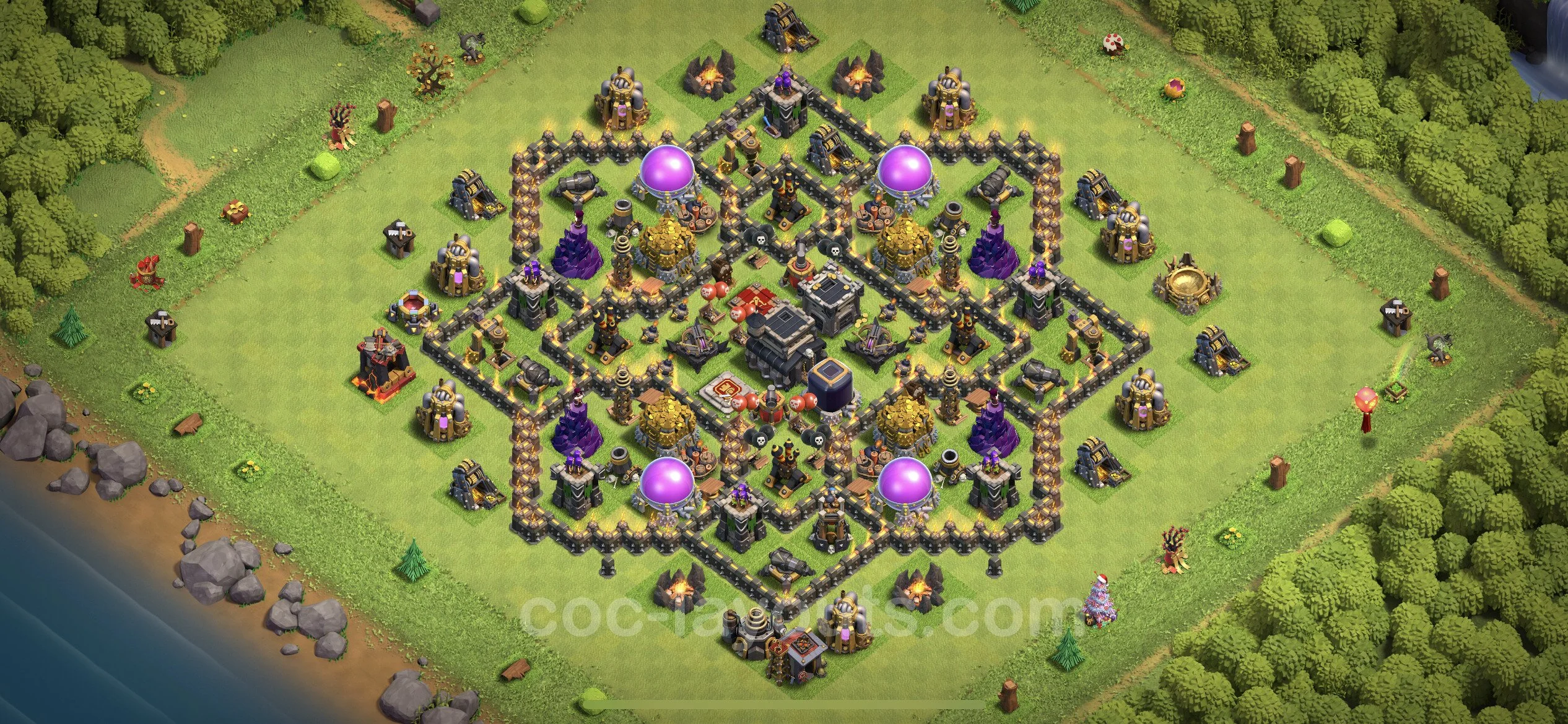 Farming Base TH9 Max Levels with Link, Anti 3 Stars, Anti Air / Dragon - plan / layout / design - Clash of Clans - (#208) — Farming TH9