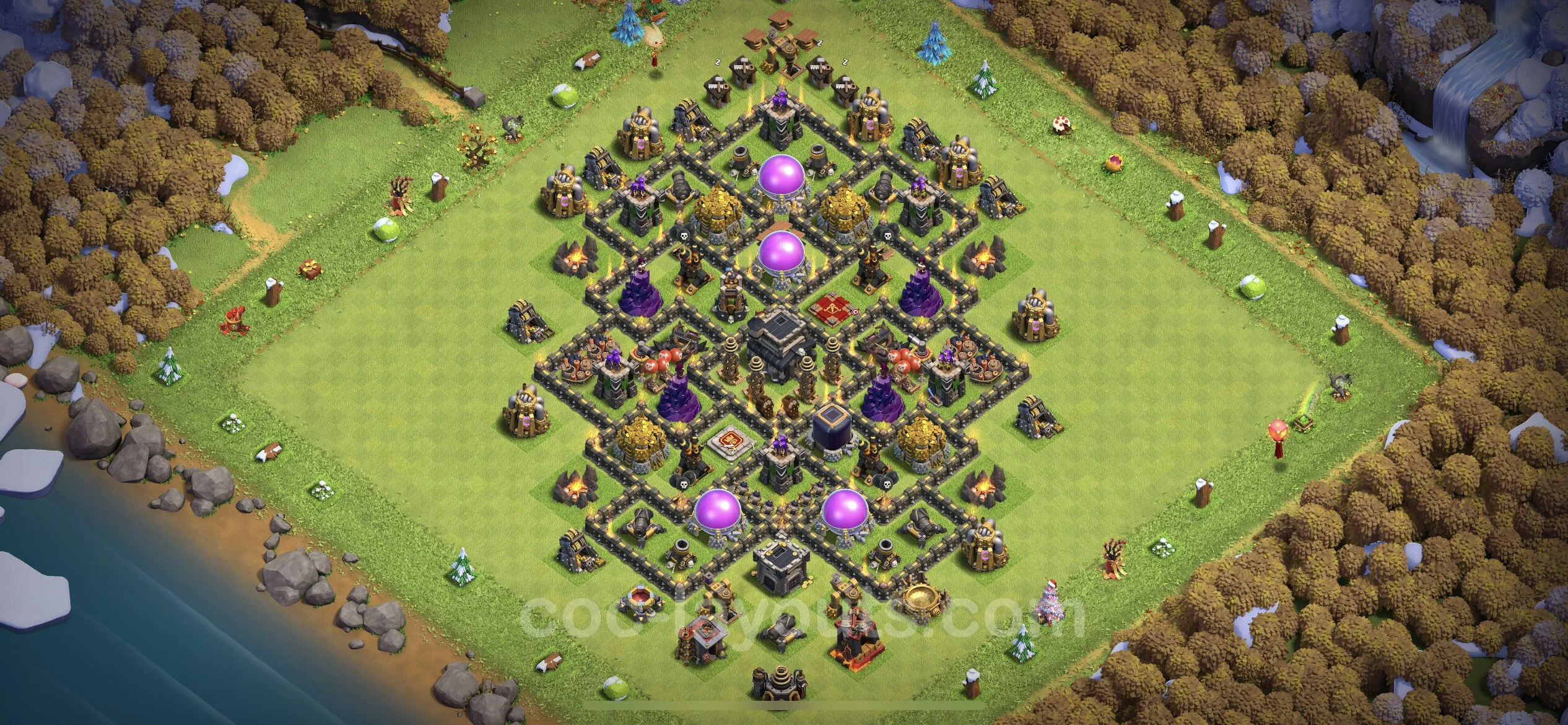 Farming Base TH9 Max Levels with Link, Anti Air / Dragon - plan / layout / design - Clash of Clans - (#239) — Farming TH9