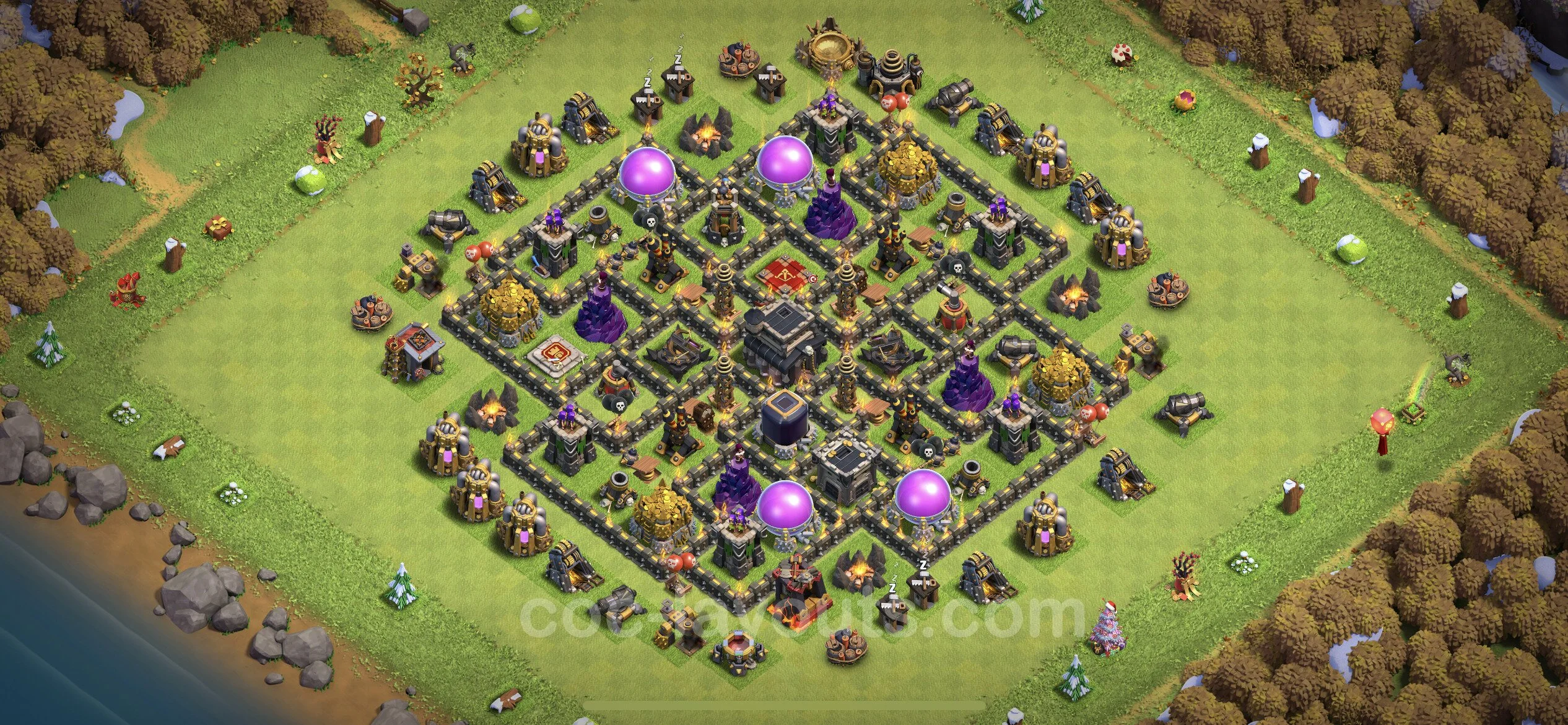 Farming Base TH9 with Link, Anti 3 Stars, Hybrid - plan / layout / design - Clash of Clans - (#242) — Фарм TH9